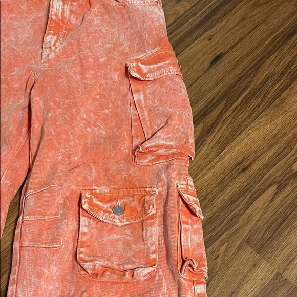 High Rise Orange Acid Wash Cargo Baggy jeans size 11 - Picture 6 of 11